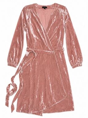 J.Crew Dusty Rose Crushed Velvet Wrap Dress Size 2 Long Sleeve Tie Waist